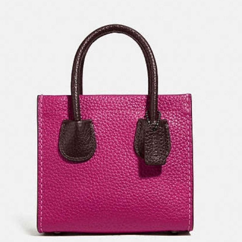 NWT COACH Cashin Carry Tote 14 Colorblock Cerise Pink Blue Green Leather Bag 746 - Picture 12 of 14
